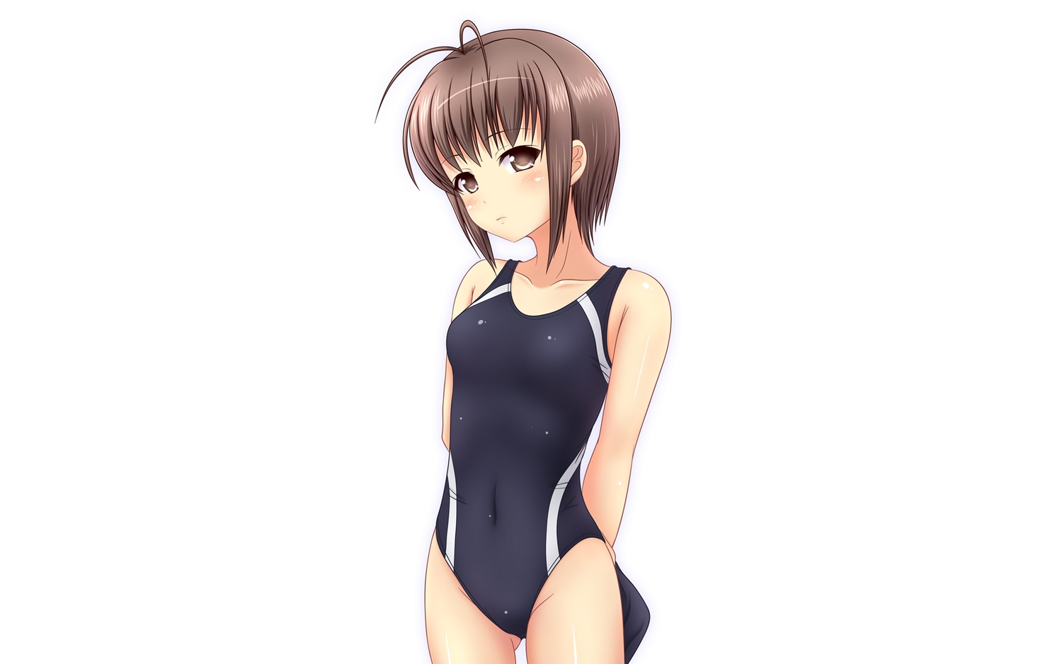 blush, brown_eyes, brown_hair, kk-sk-ray, school_swimsuit, short_hair, swimsuit, white