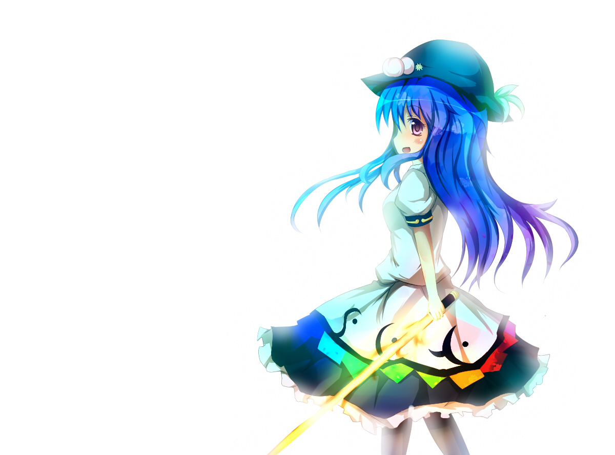 blue_hair, dress, hat, hinanawi_tenshi, kano-bi, long_hair, purple_eyes, sword, touhou, weapon, white