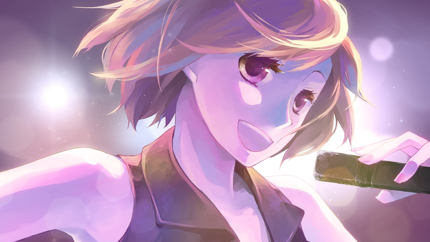 brown_eyes, brown_hair, close, madder, meiko, microphone, short_hair, vocaloid