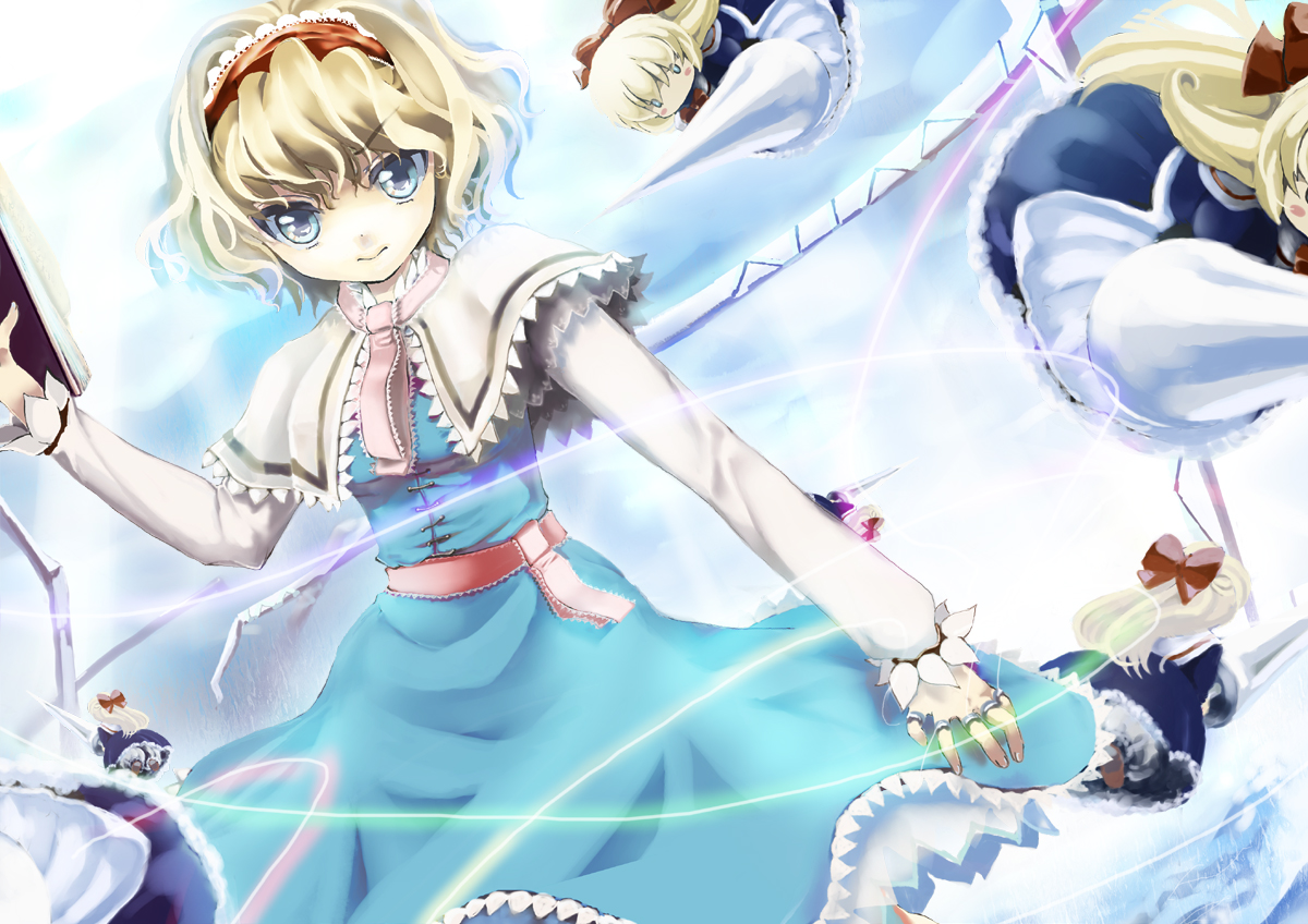 alice_margatroid, blonde_hair, blue_eyes, doll, dress, headband, mage, oka_(umanihiki)