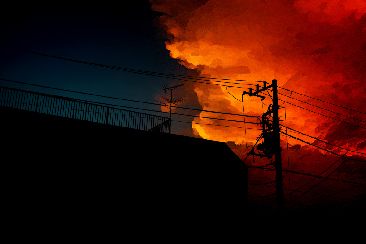 clouds, dark, no_humans, original, scenic, shimei_jien, silhouette, sky, sunset