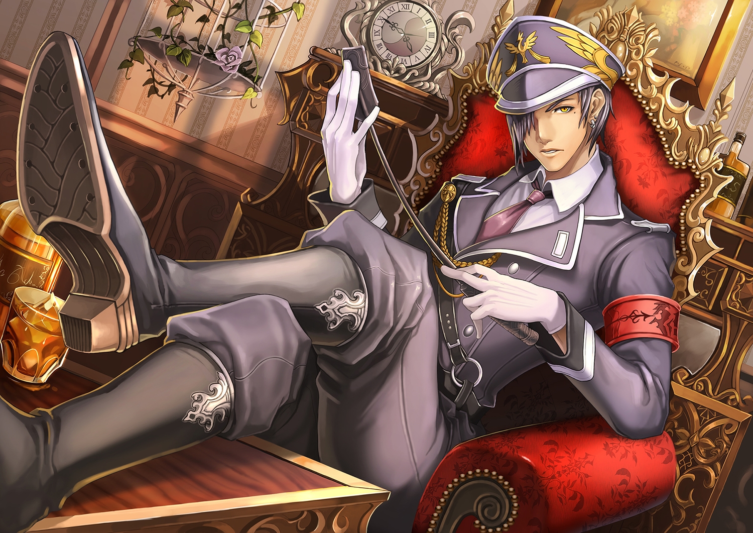 all_male, black_hair, boots, gloves, hat, jizero, male, original