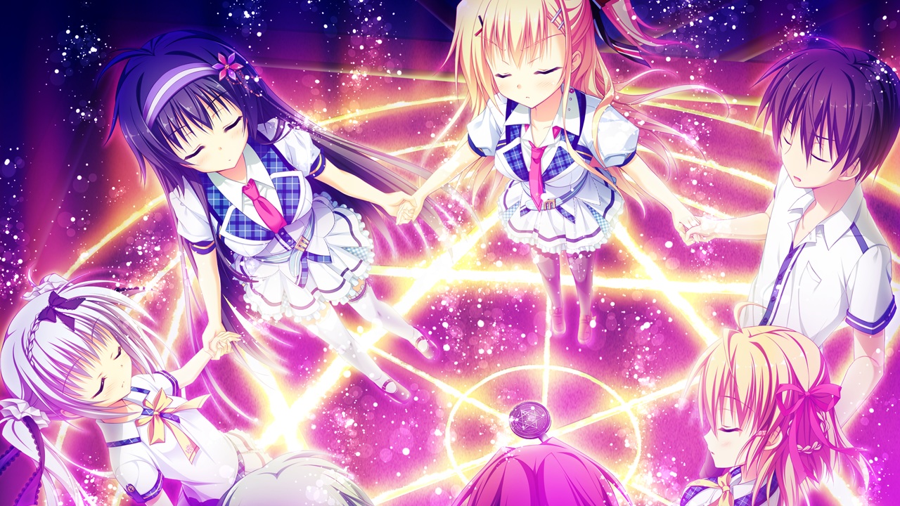 amagase_natsuki, asahina_shin, black_hair, blonde_hair, brown_hair, game_cg, group, headband