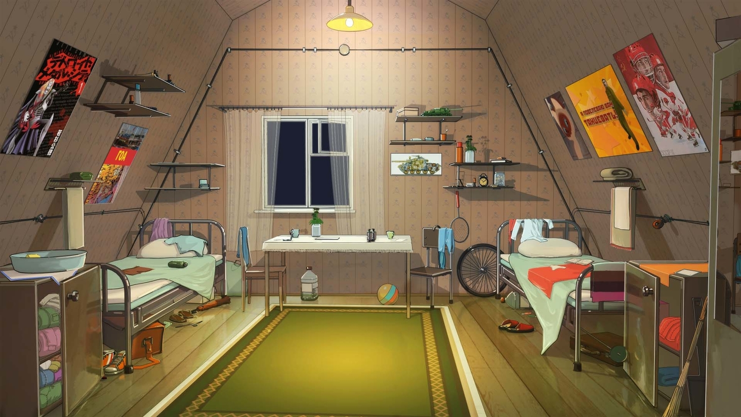 arsenixc, bed, detroit_metal_city, everlasting_summer, game_cg, jpeg_artifacts, negishi_soichi, no_humans, scenic