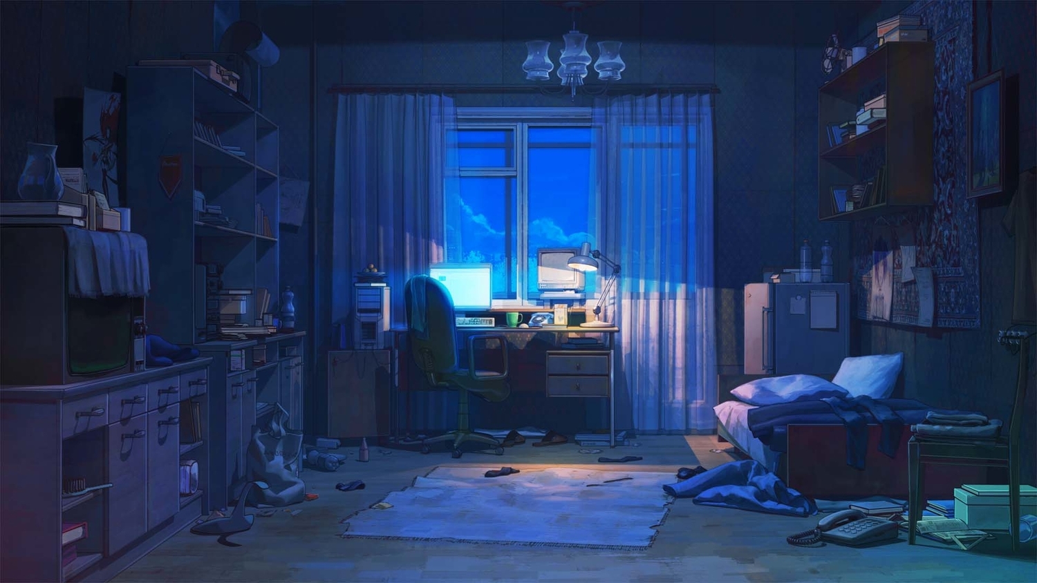 arsenixc, bed, book, computer, dark, drink, everlasting_summer, fan