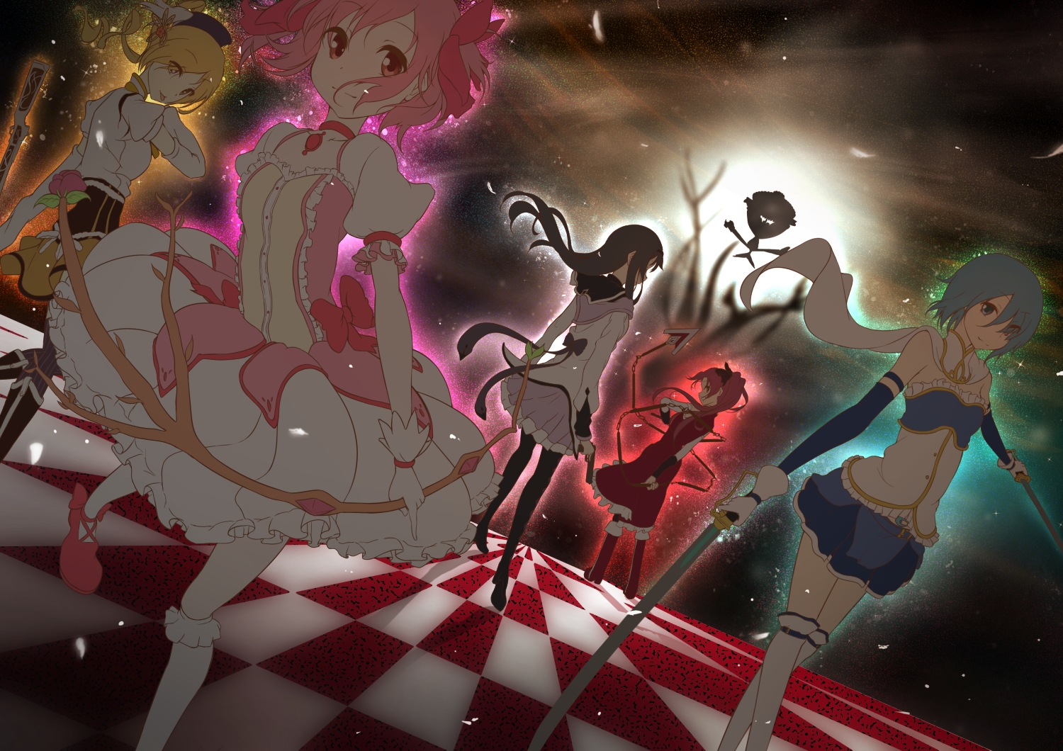 akemi_homura, kaname_madoka, mahou_shoujo_madoka_magica, miki_sayaka, pachi_(sugiyama0306), sakura_kyouko, tomoe_mami, walpurgis_no_yoru