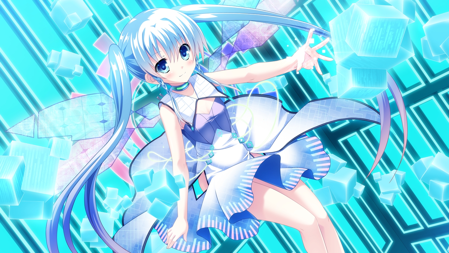 bell_(cocoro@function!), blue_eyes, blue_hair, cocoro@function!, game_cg, hinata_momo, long_hair, pulltop
