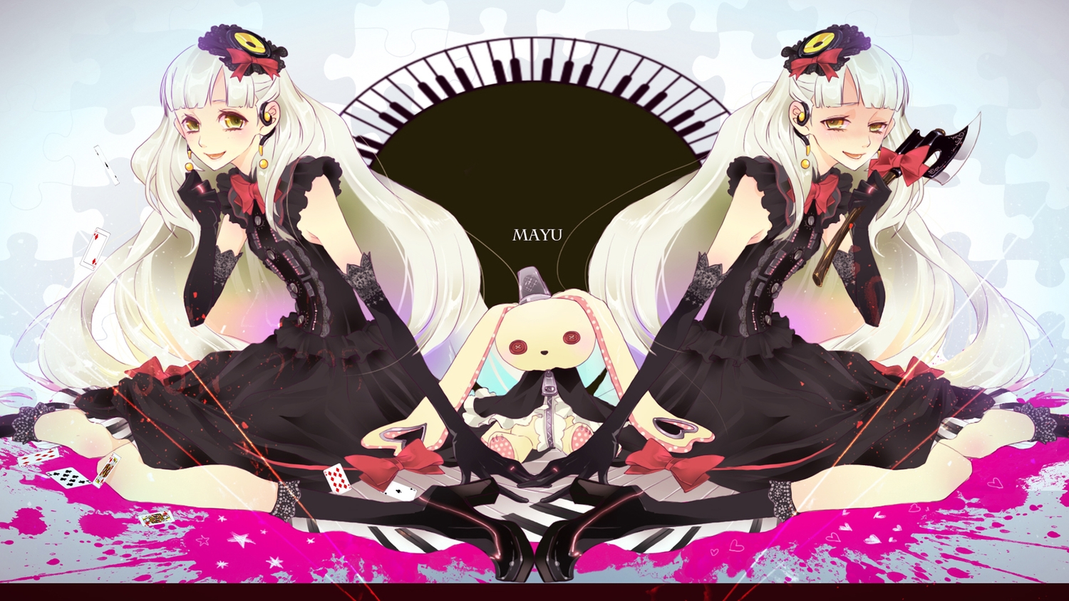 boots, bow, chikashige, dress, elbow_gloves, gloves, headdress, long_hair