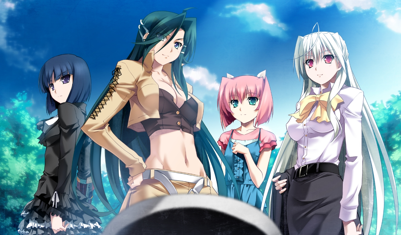 anne_portman, aqua_eyes, blue_hair, bow, dress, game_cg, group, izumi_mahiru