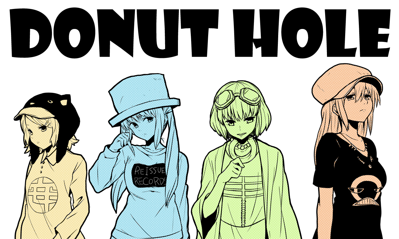 donut_hole_(vocaloid), goggles, gumi, hat, hatsune_miku, kagamine_rin, megurine_luka, shuuhei