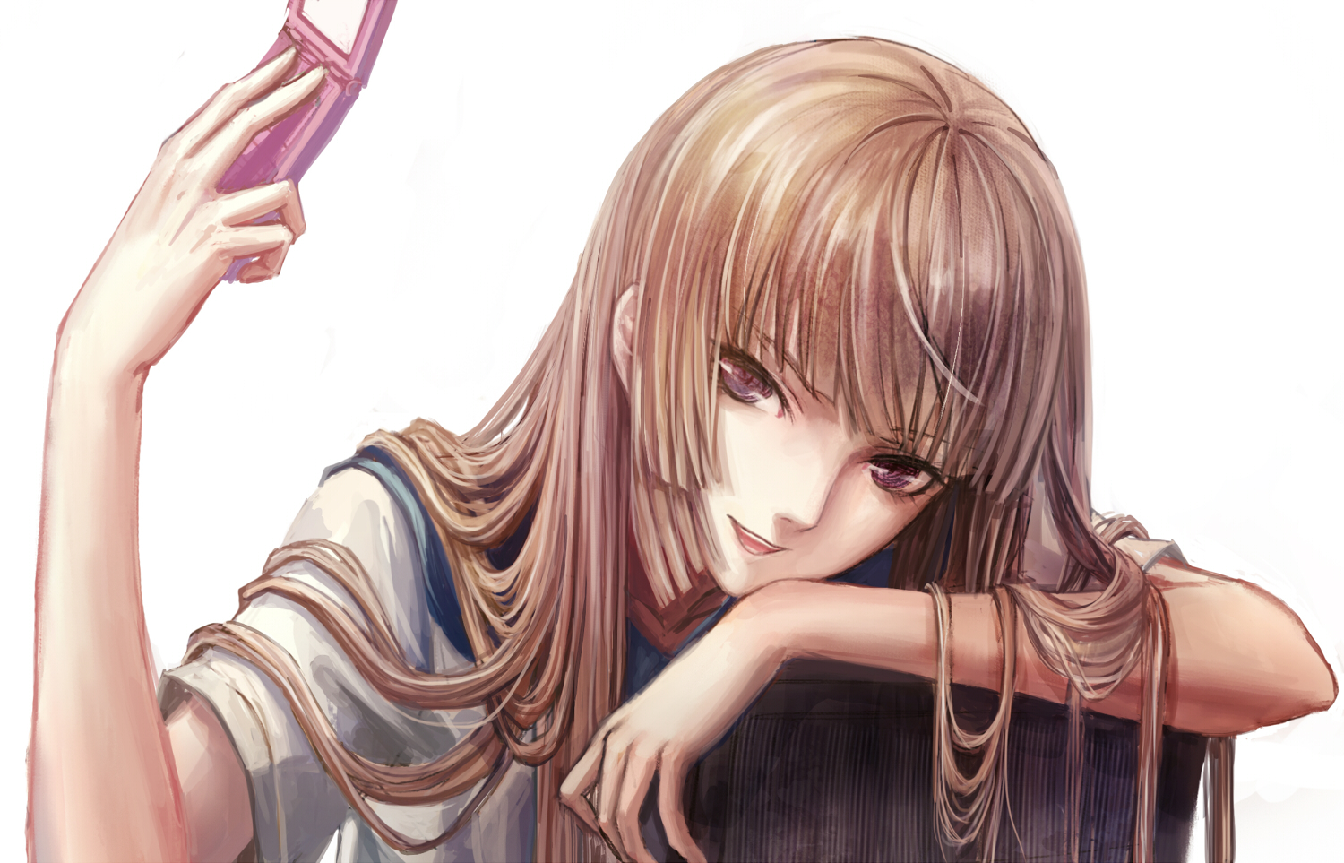 blonde_hair, close, fuwa_aika, infukun, long_hair, phone, pink_eyes, school_uniform, white, zetsuen_no_tempest