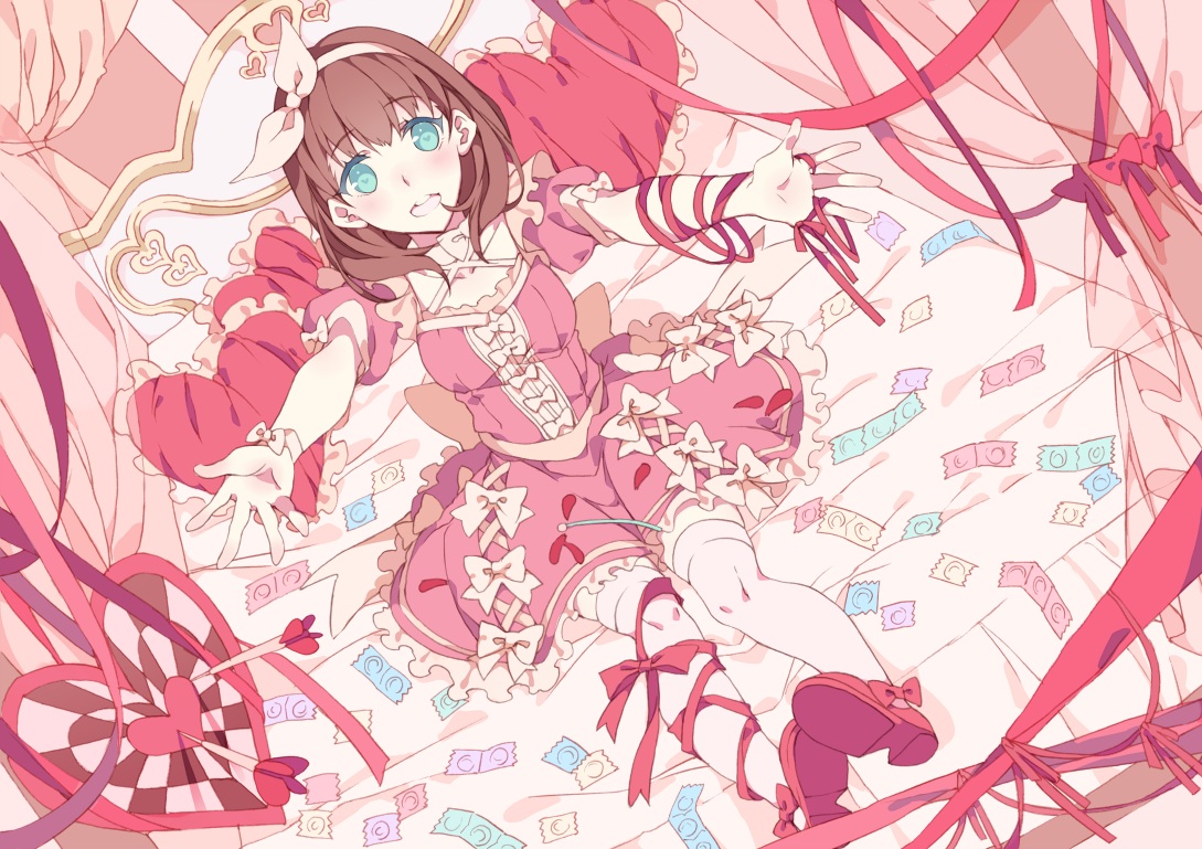 aqua_eyes, brown_hair, condom, dress, headband, idolmaster, idolmaster_cinderella_girls, kureaki_(exit)