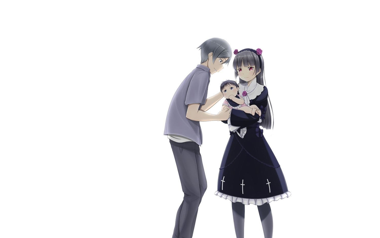black_hair, dress, gokou_ruri, headband, kousaka_kyousuke, long_hair, male, ore_no_imouto_ga_konna_ni_kawaii_wake_ga_nai, red_eyes, roaru_(gyuren), white