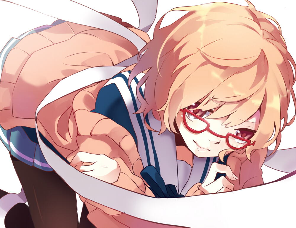 brown_hair, glasses, kuriyama_mirai, kyoukai_no_kanata, makoji_(yomogi), pantyhose, school_uniform