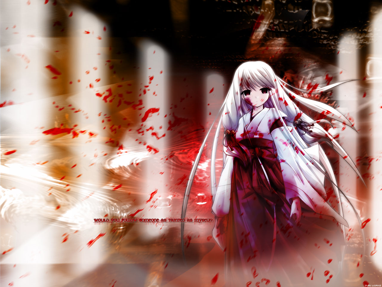 blood, japanese_clothes, miko, tsukikagerou