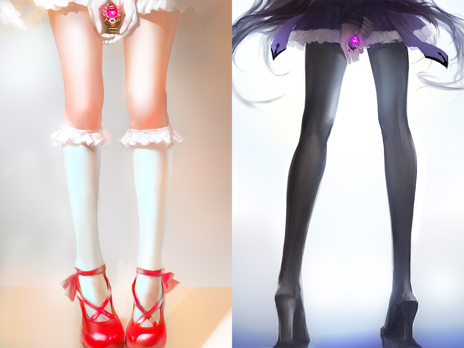 akemi_homura, blackrabbitsoul, kaname_madoka, kneehighs, mahou_shoujo_madoka_magica, pantyhose