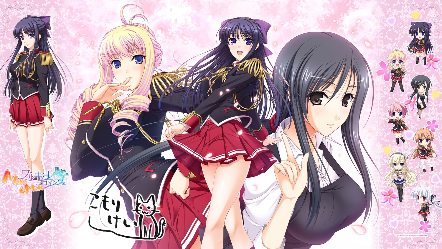 apron, bertille_althusser, blonde_hair, blue_eyes, blue_hair, brown_eyes, celia_cumani_aintree, chibi