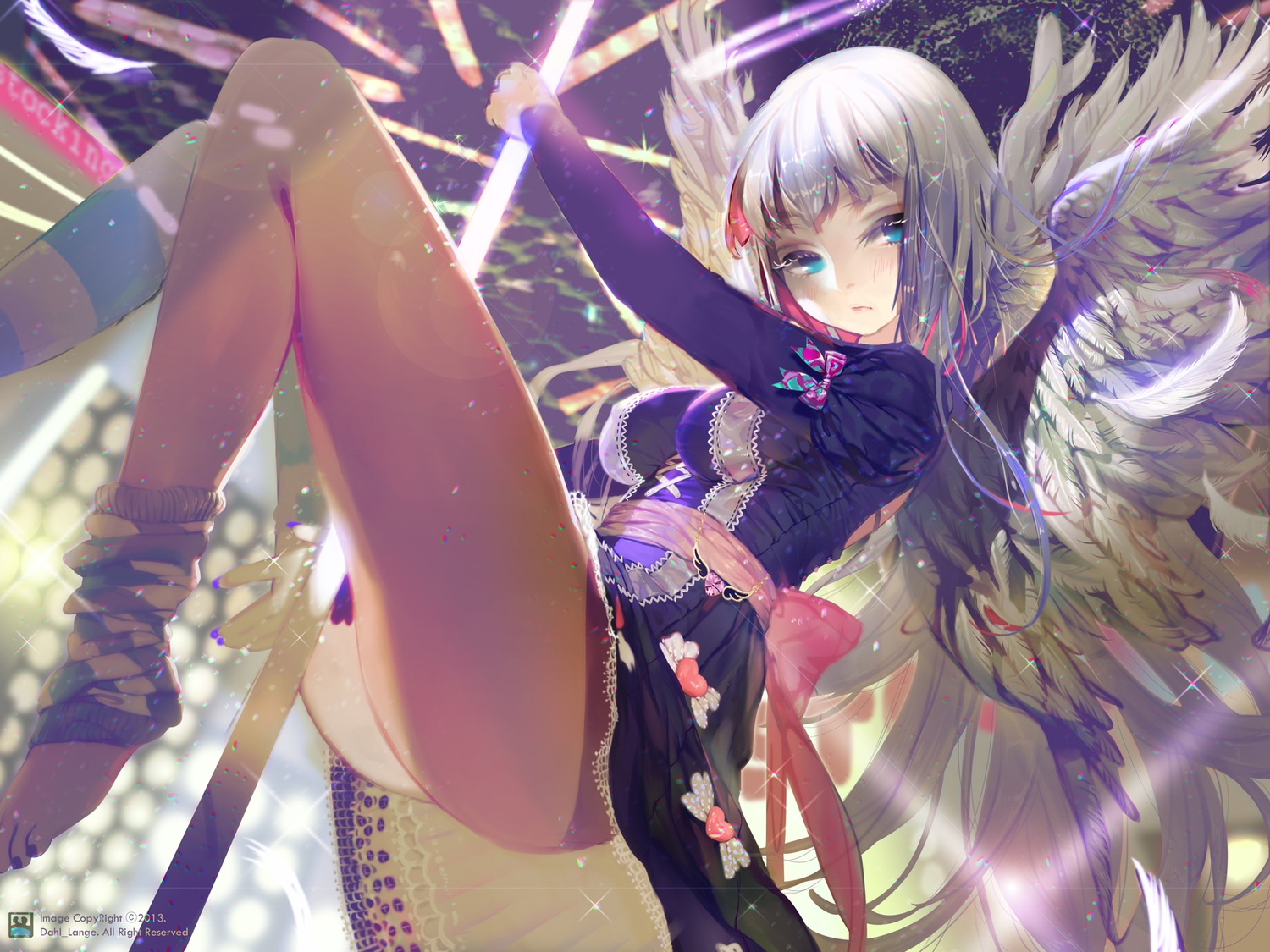 aqua_eyes, blue_hair, dahl_lange, dress, long_hair, panty_&_stocking_with_garterbelt, stocking_(character), watermark