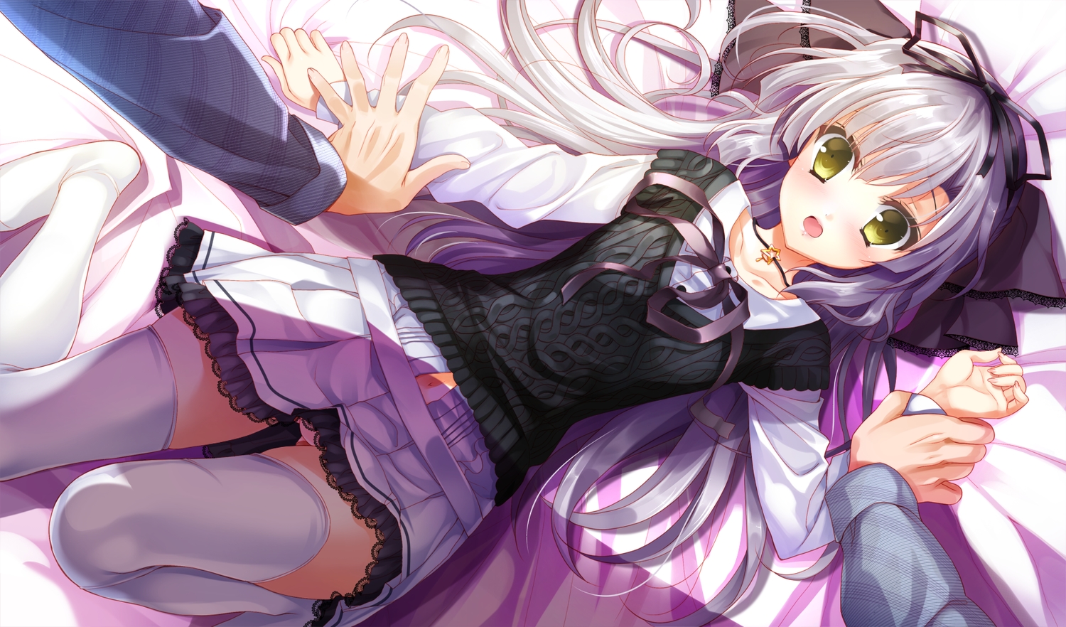 game_cg, gray_hair, lass, long_hair, necklace, panties, ribbons, shoujo_shiniki_shoujo_tengoku