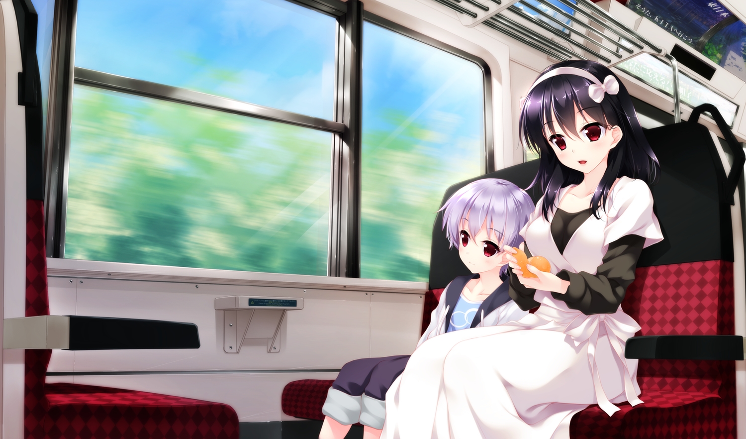 black_hair, dress, game_cg, hayakawa_harui, headband, lass, okushiro_yuki, purple_hair