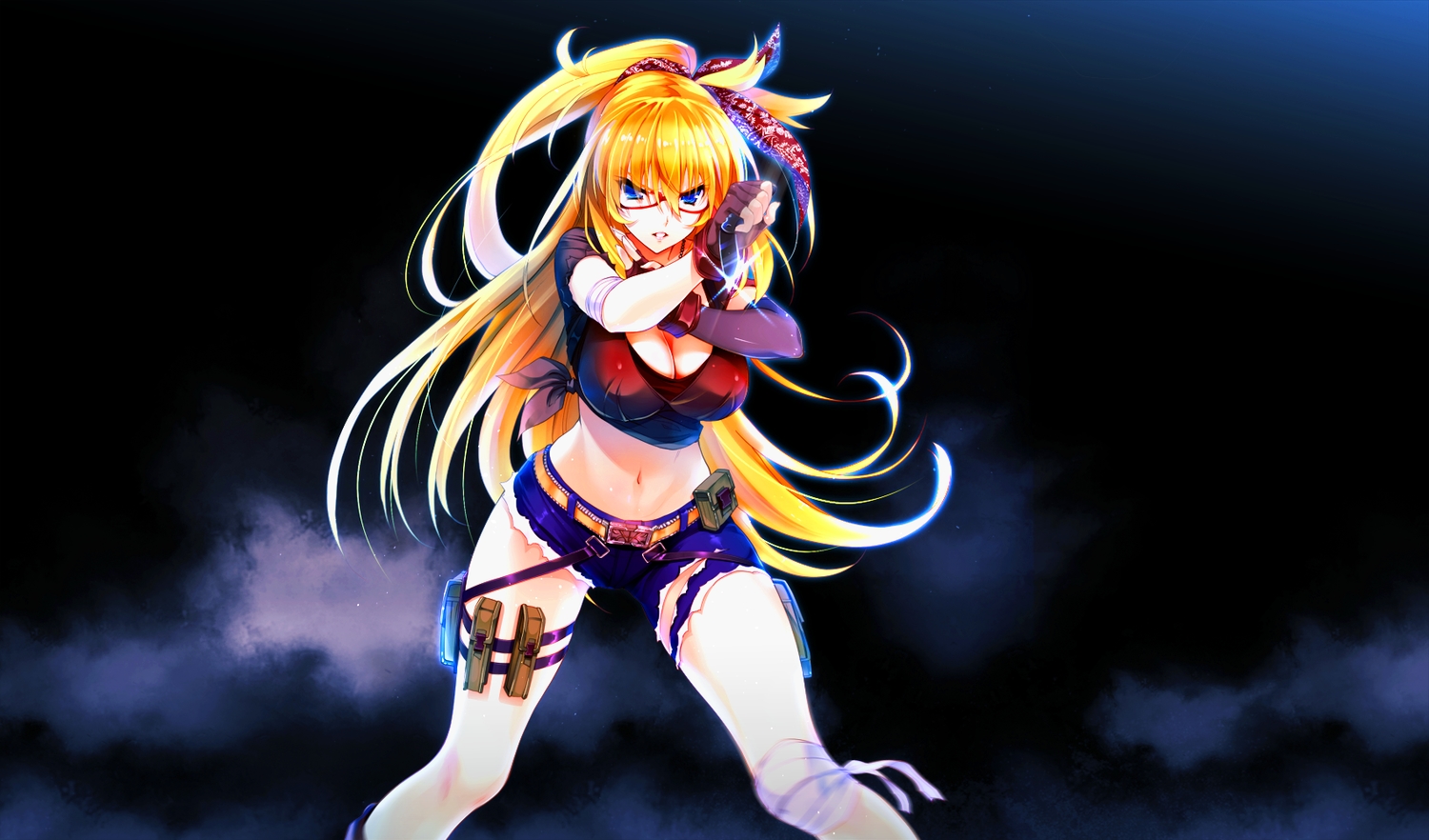 blonde_hair, blue_eyes, breasts, cleavage, game_cg, hayakawa_harui, hirohara_honoka, lass