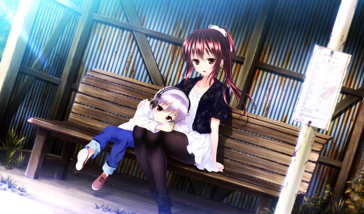 brown_eyes, brown_hair, dress, game_cg, hayakawa_harui, headphones, lass, long_hair