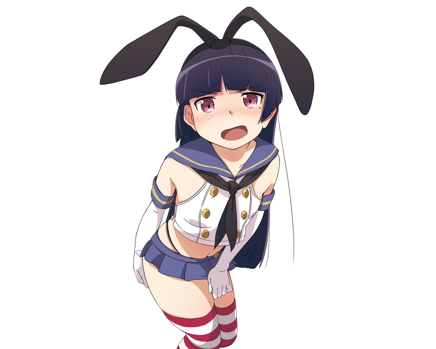 blush, cosplay, elbow_gloves, gloves, gokou_ruri, headband, kantai_collection, long_hair, ore_no_imouto_ga_konna_ni_kawaii_wake_ga_nai, pink_eyes, purple_hair, skirt, suzumeko, thighhighs, white