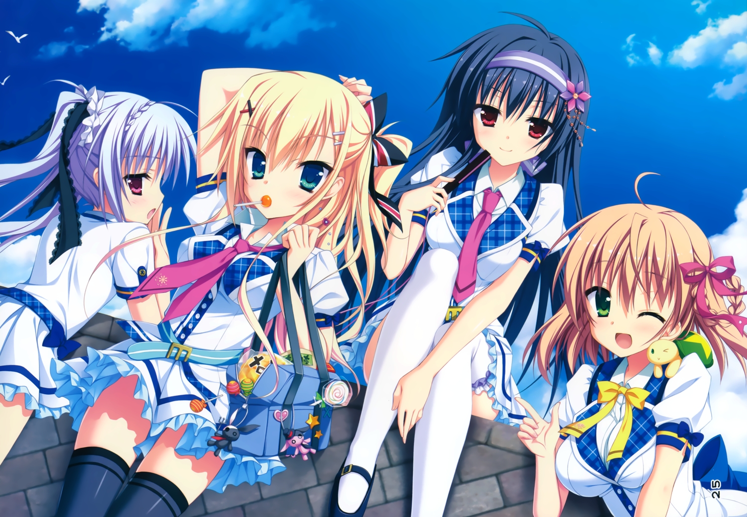 amagase_natsuki, asahina_shin, black_hair, blonde_hair, blue_eyes, brown_hair, candy, food