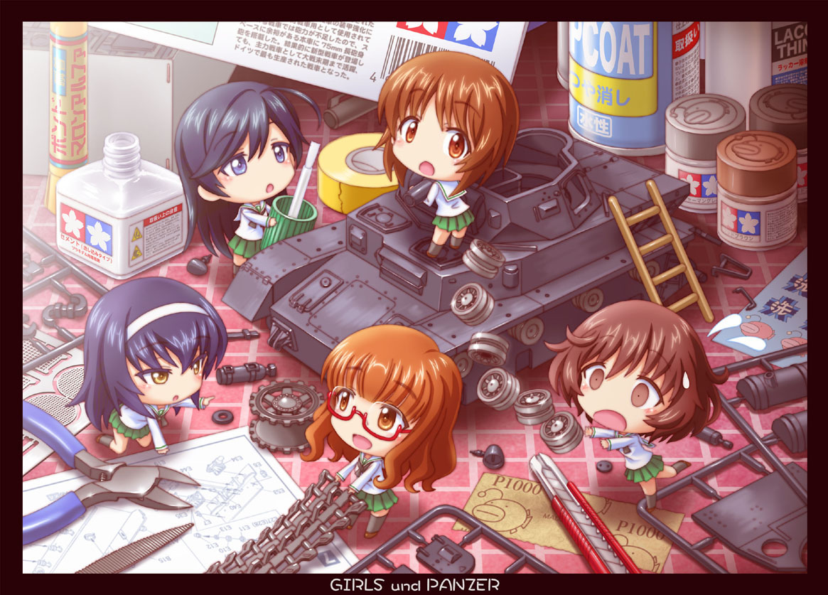 akiyama_yukari, chibi, girls_und_panzer, glasses, group, isuzu_hana, jpeg_artifacts, nishizumi_miho, outsider_0, reizei_mako, school_uniform, takebe_saori