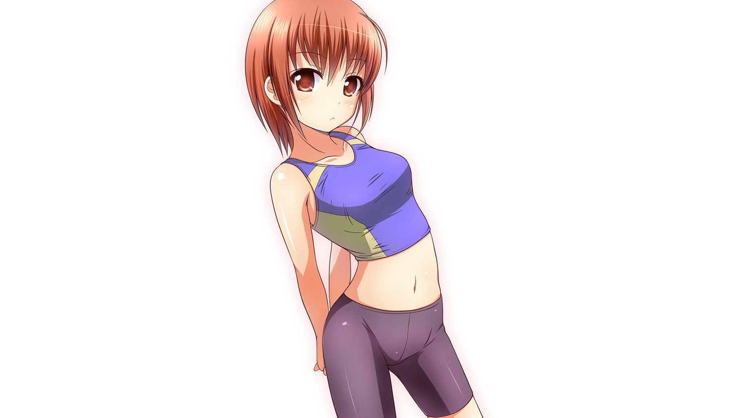bike_shorts, brown_eyes, brown_hair, kk-sk-ray, navel, original, short_hair, shorts