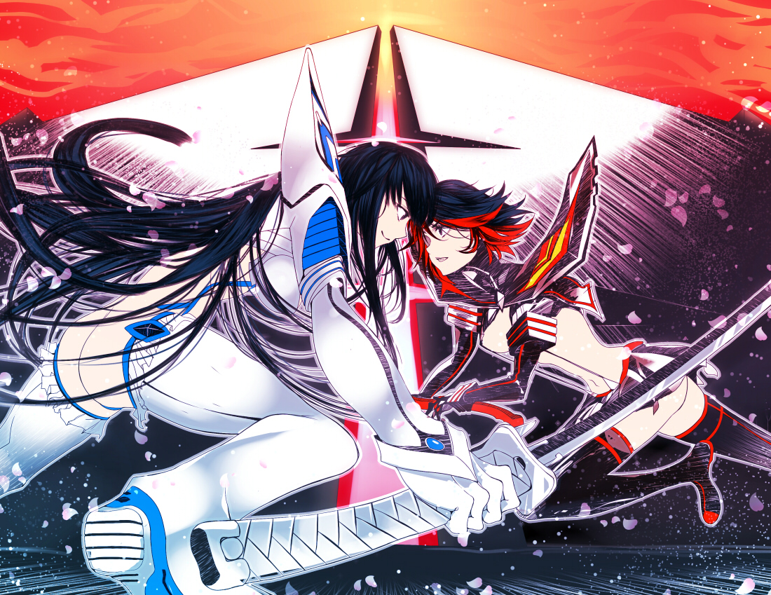 2girls, armor, black_hair, katana, kill_la_kill, kiryuin_satsuki, long_hair, matoi_ryuuko
