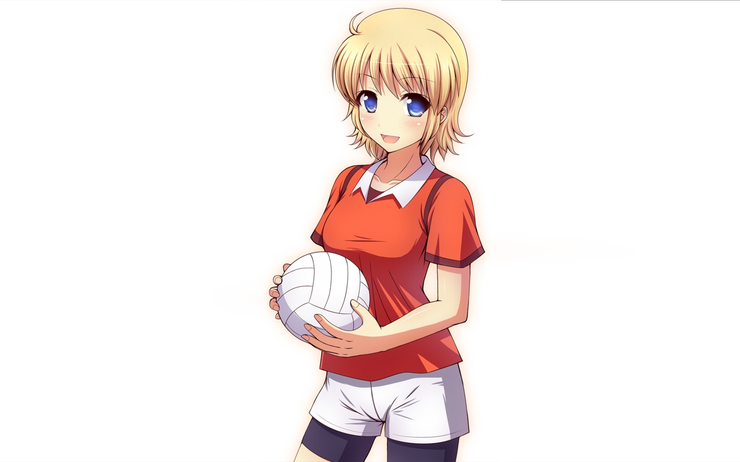 ball, bike_shorts, blonde_hair, blue_eyes, kk-sk-ray, original, short_hair, shorts