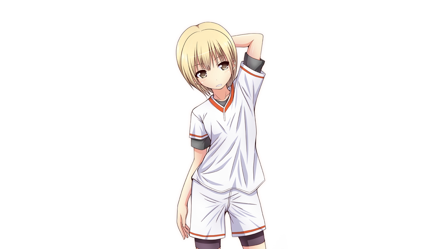 bike_shorts, blonde_hair, brown_eyes, gym_uniform, kk-sk-ray, original, short_hair, shorts