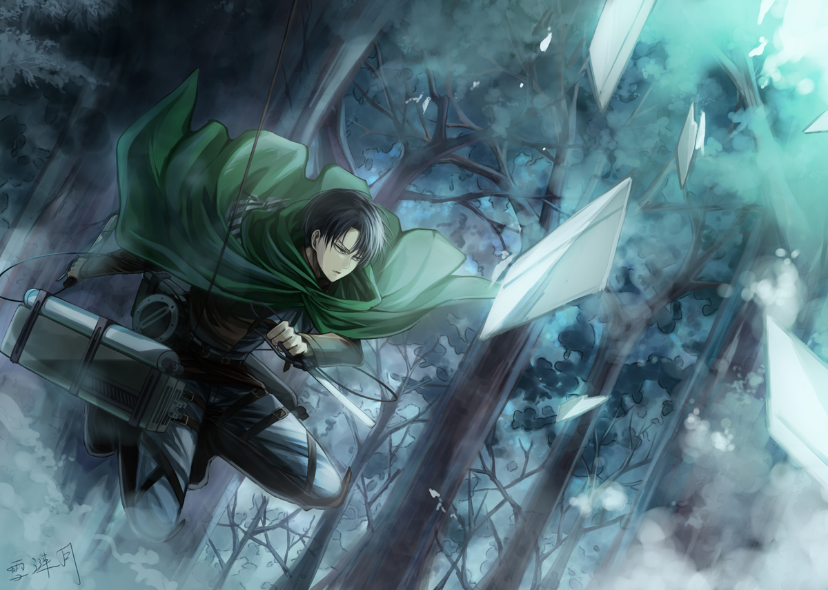 all_male, angel31424, black_hair, cape, forest, levi_ackerman, male, shingeki_no_kyojin