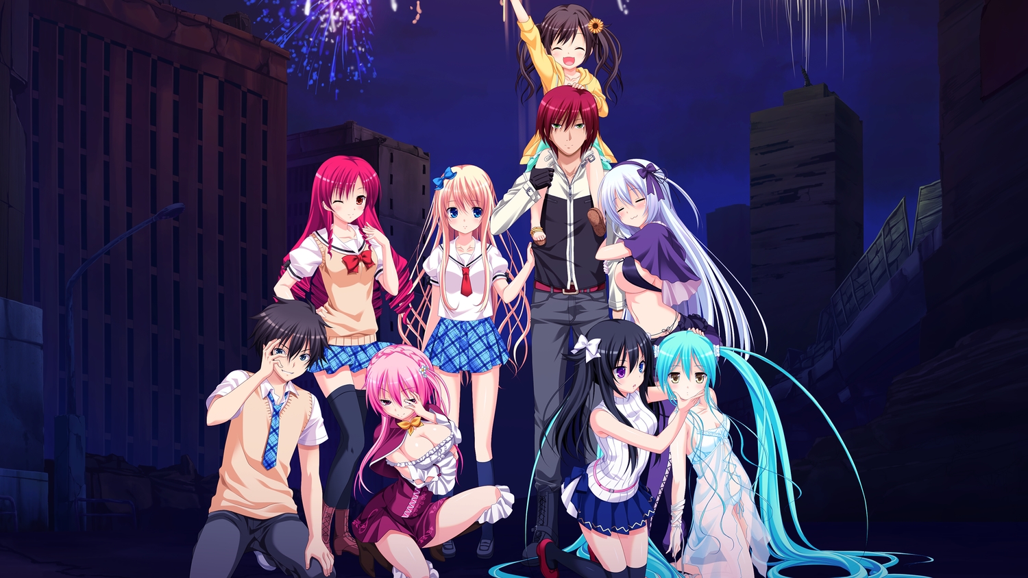 3rd_eye, akashi_(gensou_no_idea), aqua_hair, bicolored_eyes, black_hair, blonde_hair, blue_eyes, brown_hair