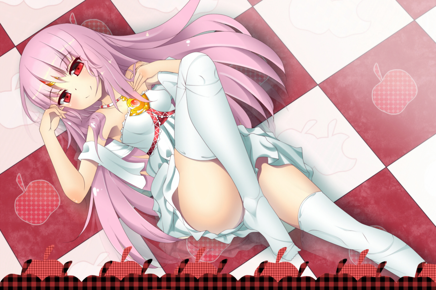 apple_(elsword), dress, elsword, long_hair, ootsuki_momiji, pink_hair, red_eyes, thighhighs
