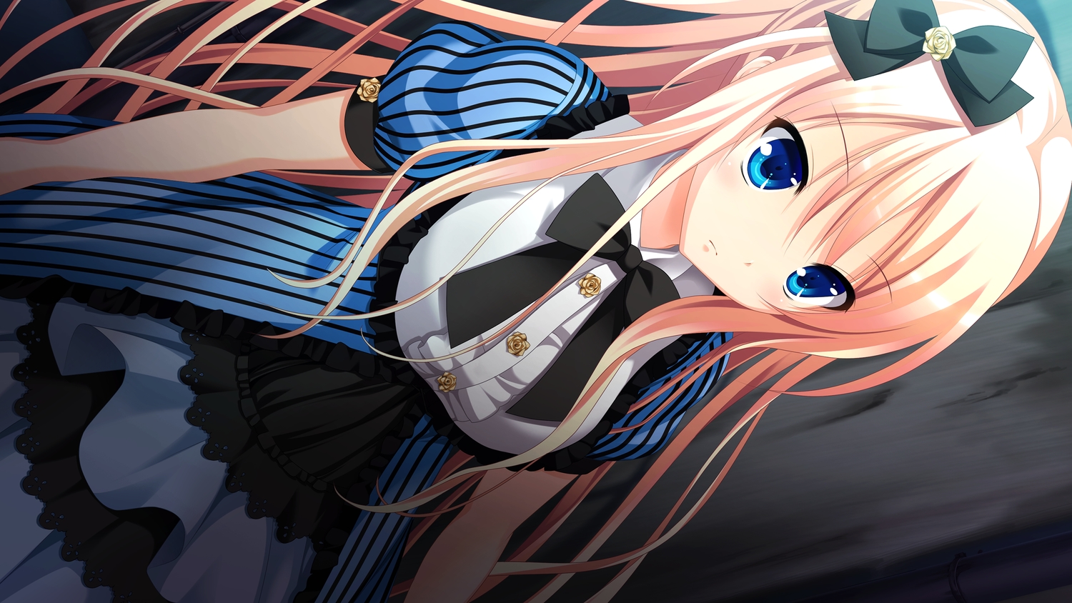 3rd_eye, blonde_hair, blue_eyes, bow, dress, game_cg, gensou_no_idea, kujou_mitsuki