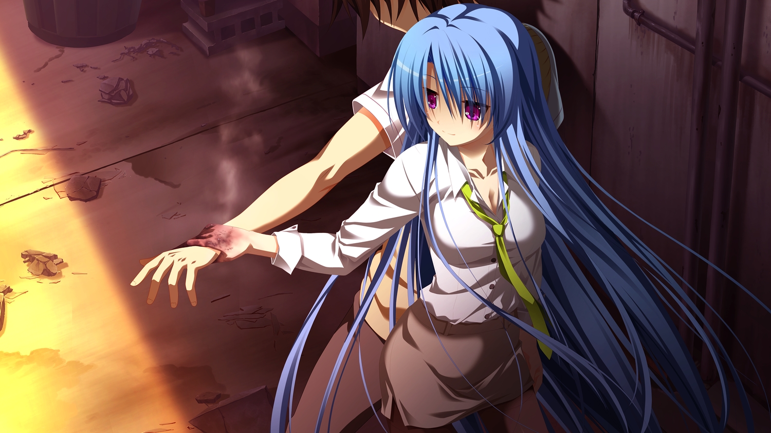 3rd_eye, blue_hair, game_cg, gensou_no_idea, long_hair, makita_maki, minase_kyoko, purple_eyes
