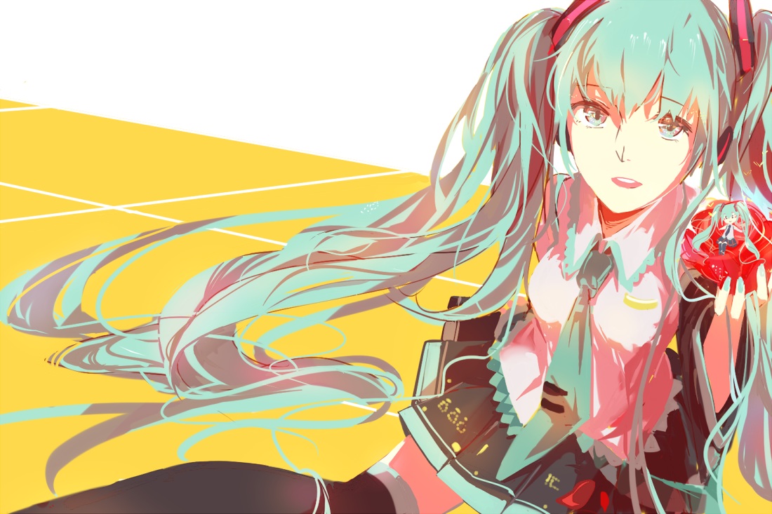 aqua_eyes, aqua_hair, chibi, hatsune_miku, long_hair, road_233, thighhighs, tie, twintails, vocaloid