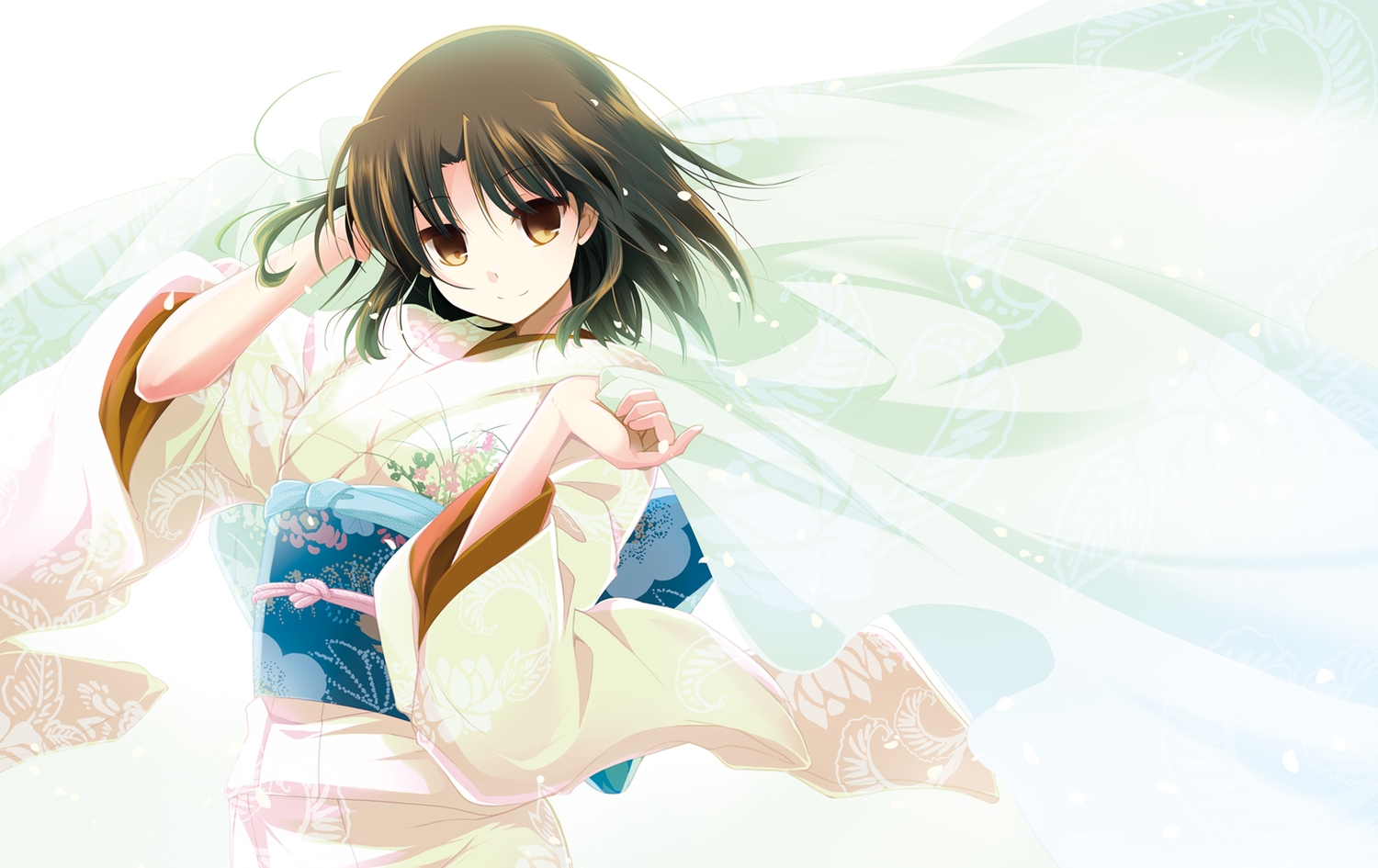 brown_eyes, brown_hair, japanese_clothes, kara_no_kyoukai, kimono, ryougi_shiki, short_hair, tokitsukaze_otoha