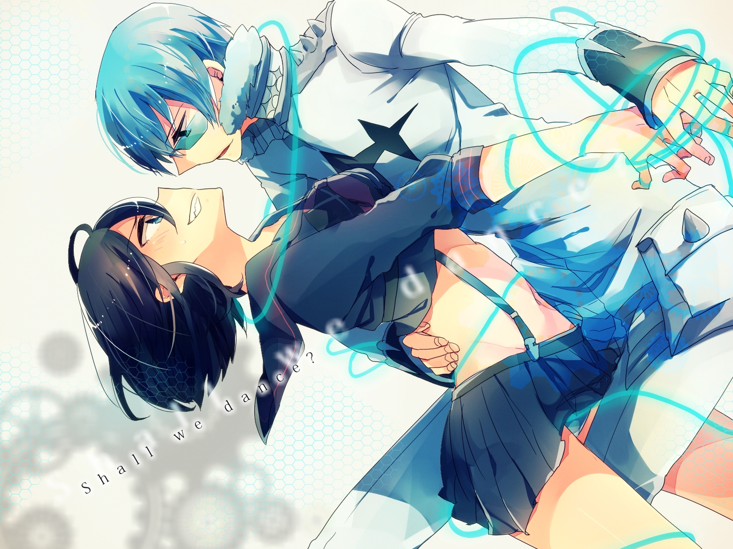 anko_(kirikiri), black_hair, blue_eyes, blue_hair, glasses, inumuta_houka, kill_la_kill, matoi_ryuuko, navel, short_hair, uniform