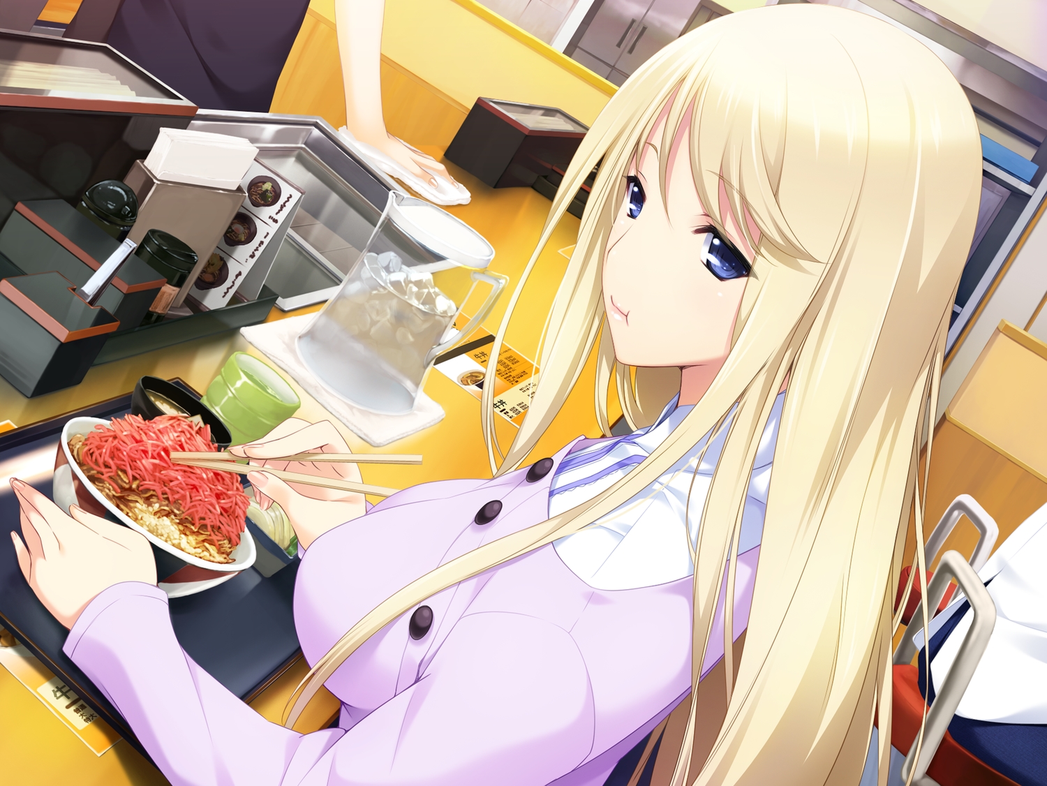 blonde_hair, food, game_cg, iizuki_tasuku, long_hair, lovely_x_cation, lovely_x_cation_2, yoshinoya_seine