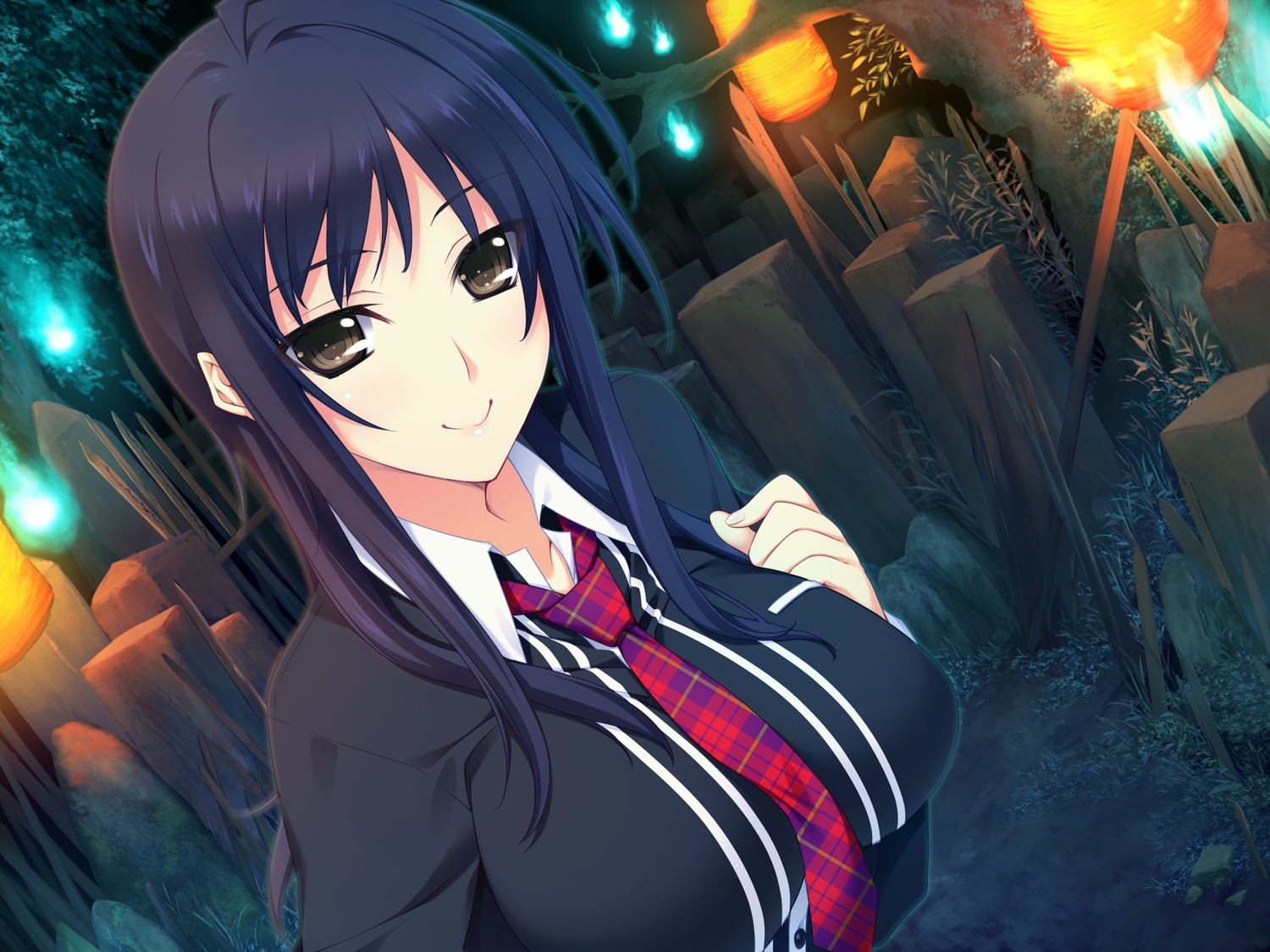 black_hair, brown_eyes, game_cg, iizuki_tasuku, izumi_wakoto, lovely_x_cation, lovely_x_cation_2, school_uniform