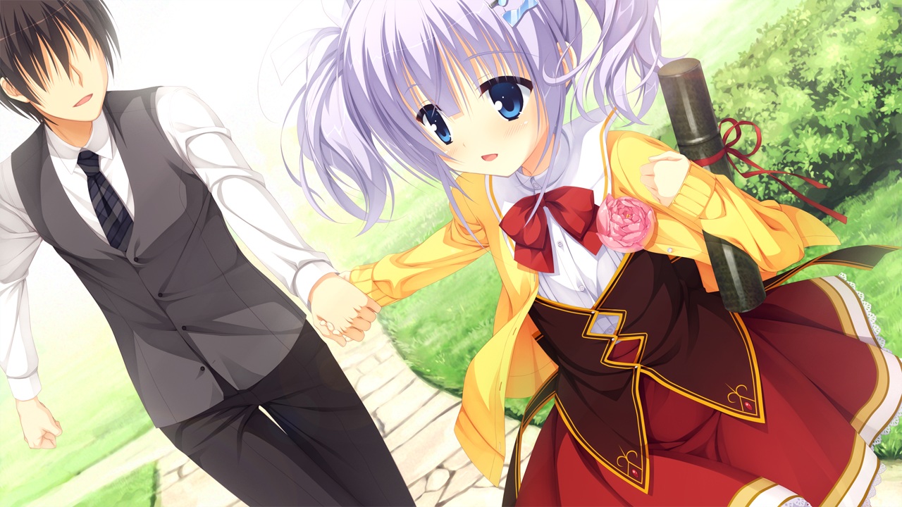 amairo_islenauts, black_hair, blue_eyes, bow, game_cg, kobuichi, male, purple_hair
