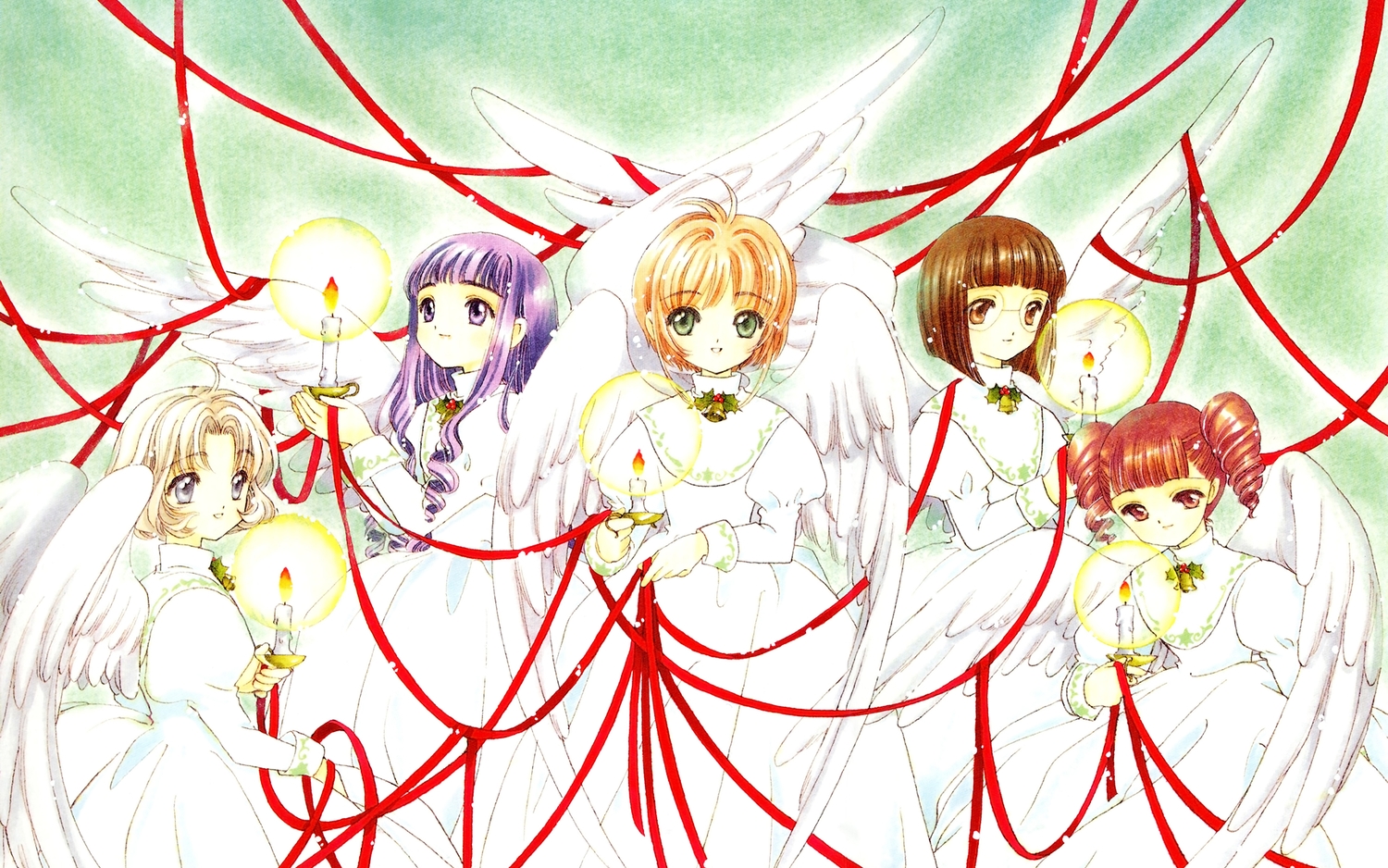 angel, blonde_hair, brown_eyes, brown_hair, card_captor_sakura, clamp, daidouji_tomoyo, dress