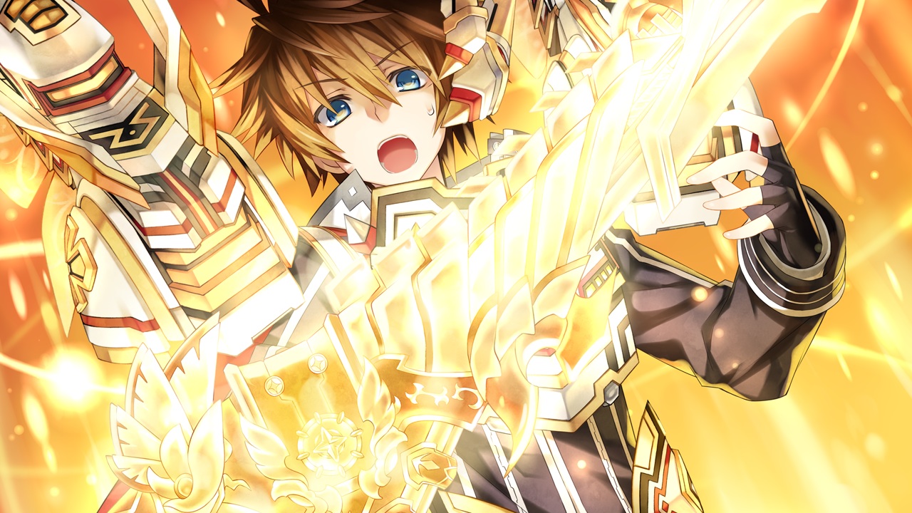 all_male, blue_eyes, brown_hair, fairy_fencer_f, fang_(fairy_fencer_f), game_cg, gloves, male