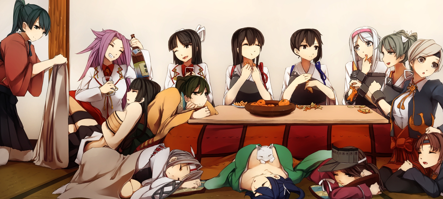 akagi_(kancolle), animal, anthropomorphism, black_eyes, black_hair, blue_hair, bow, brown_eyes
