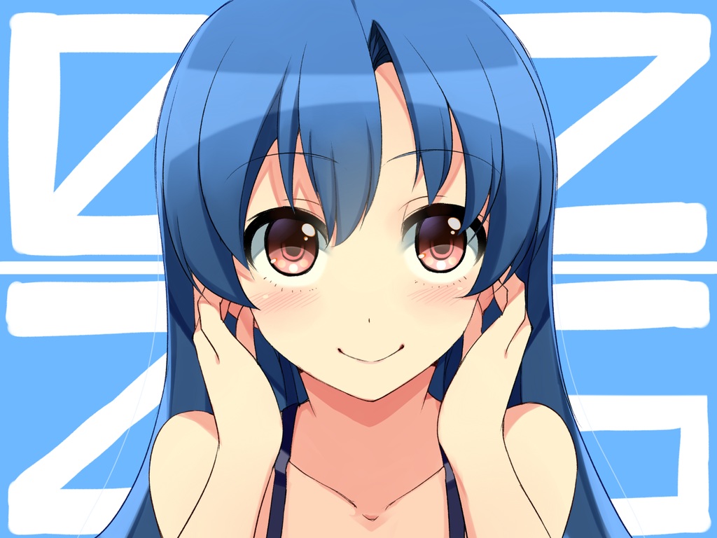 7zu7, blue_hair, brown_eyes, close, idolmaster, kisaragi_chihaya, long_hair