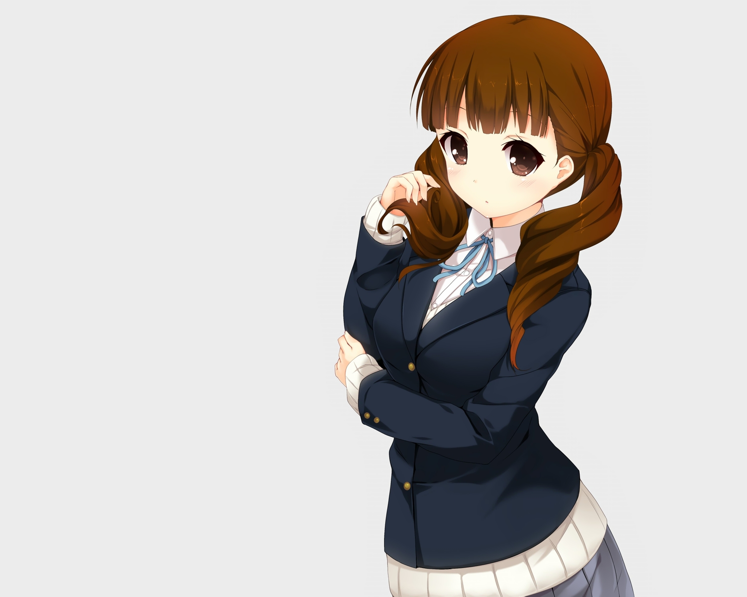 blush, brown_eyes, brown_hair, k-on!, long_hair, nironiro, school_uniform, twintails, wakaouji_ichigo