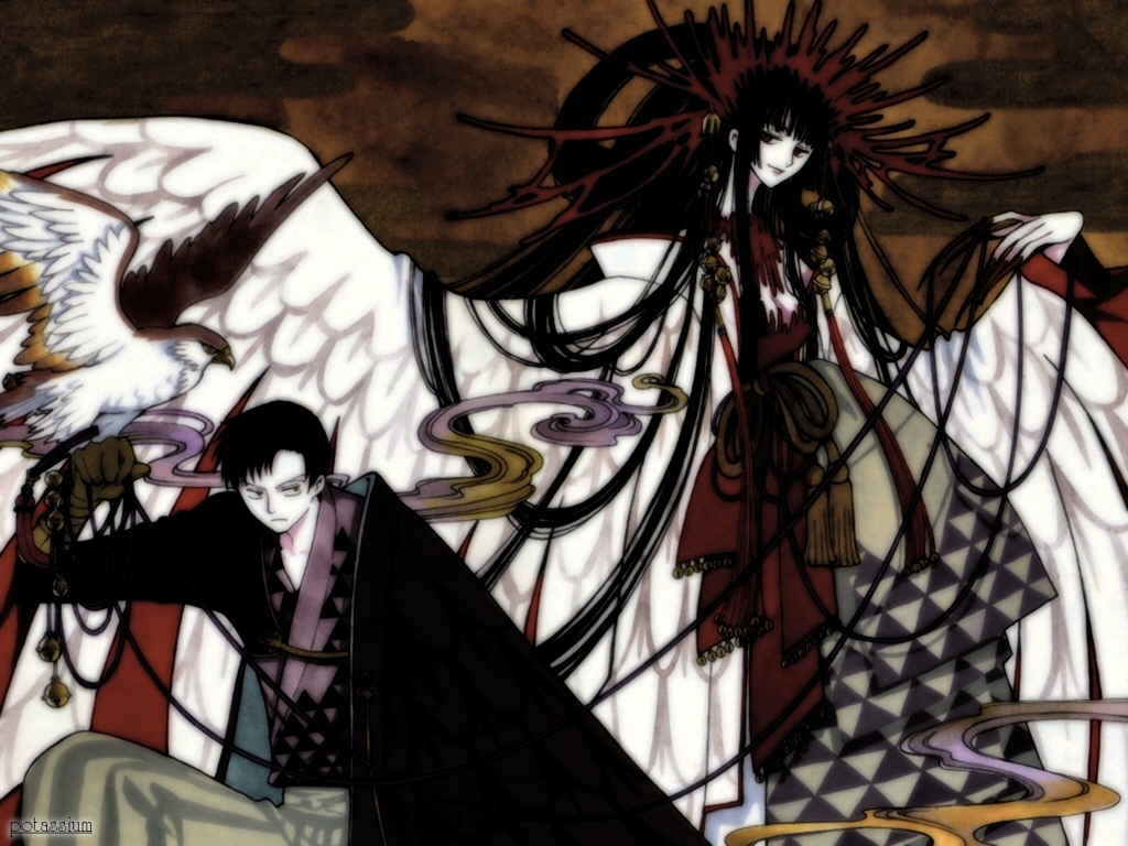 animal, bird, black_hair, brown_eyes, doumeki_shizuka, ichihara_yuuko, japanese_clothes, male